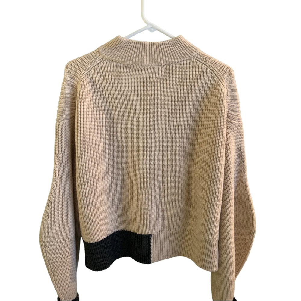 Ribbed Colorblock Pullover Sweater Tan Cream Large Chunky Lagenlook Grandpa - Picture 6 of 11
